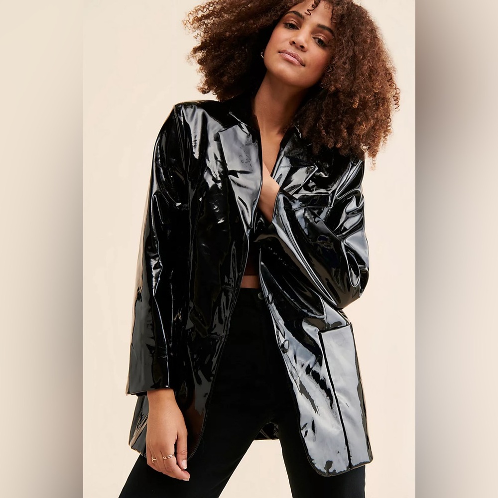 AFRM Agnes Patent Blazer in Black, Size Small